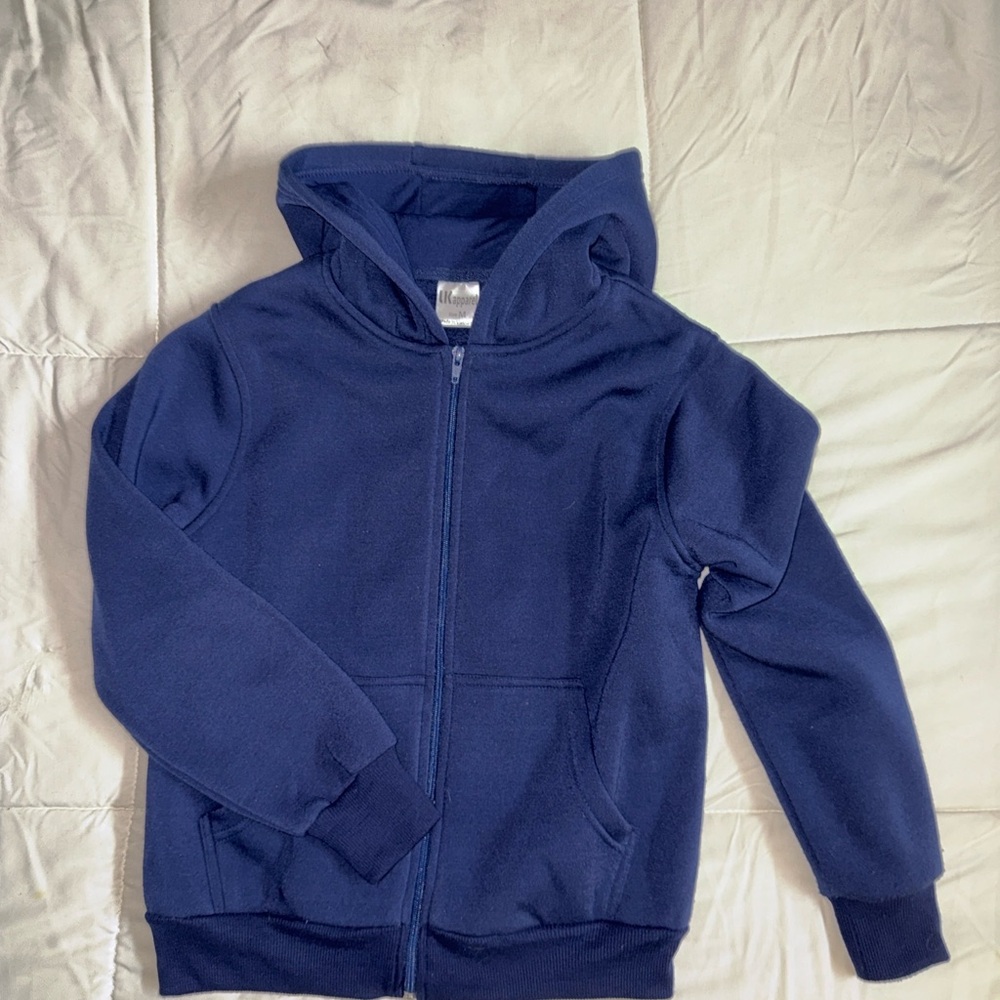 Kids Navy Blue Zip-Up Hoodie Jacket – Size M – Soft Fleece Lined